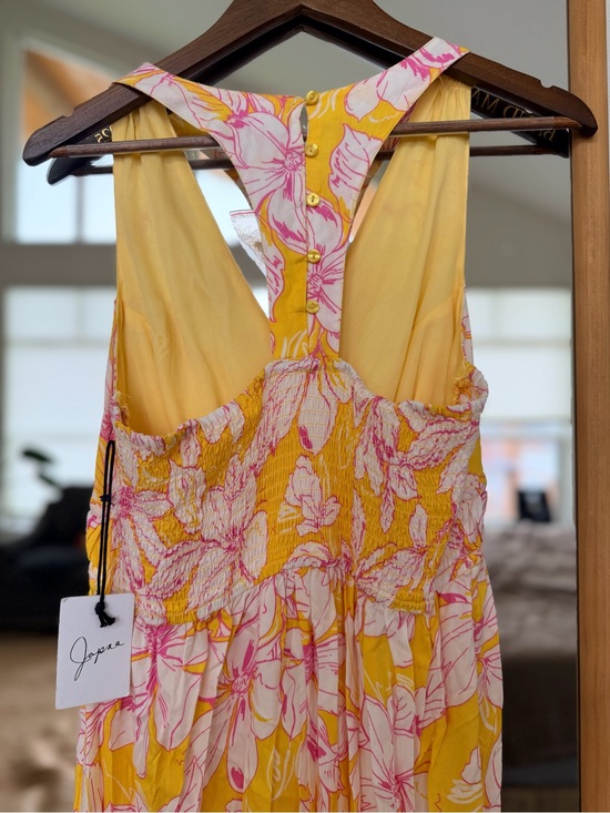 Japna Dresses & Skirts - Japna Yellow & Pink Floral Racerback Maxi Sundress